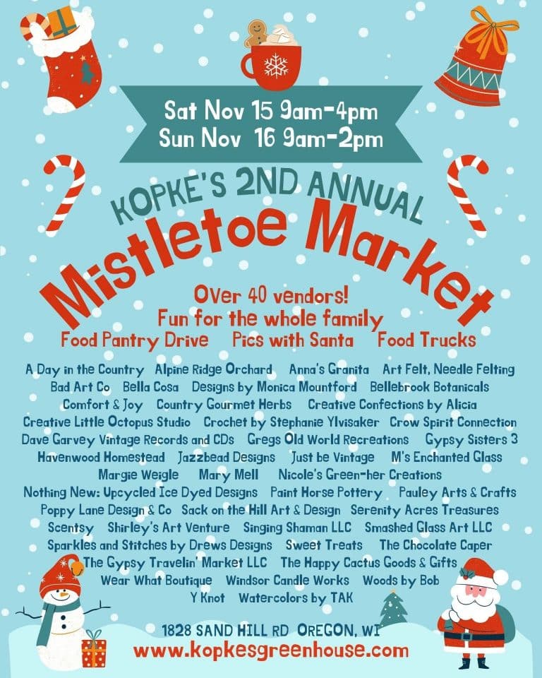 This is the poster for the 2025 Mistletoe Holiday Market at Kopke's!