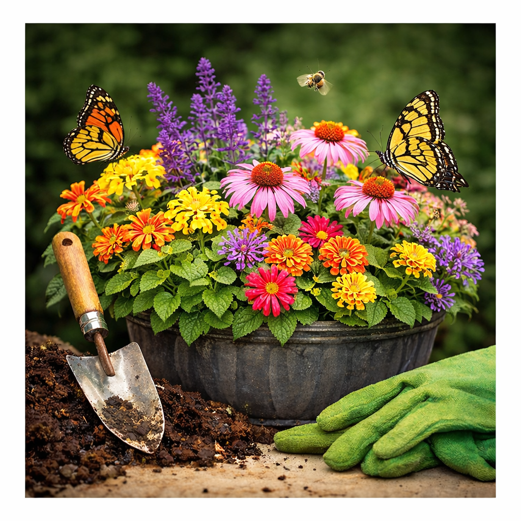 Image of butterflies on a planter